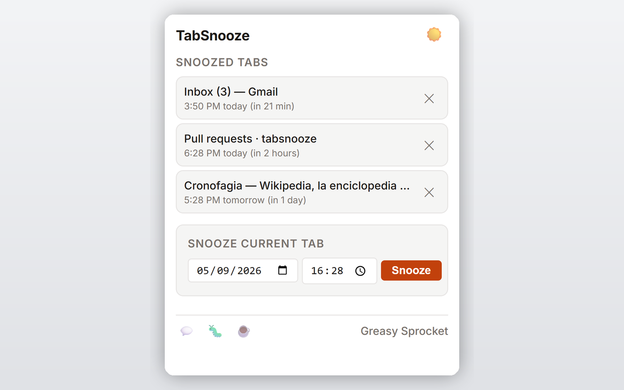 TabSnooze screenshot 2